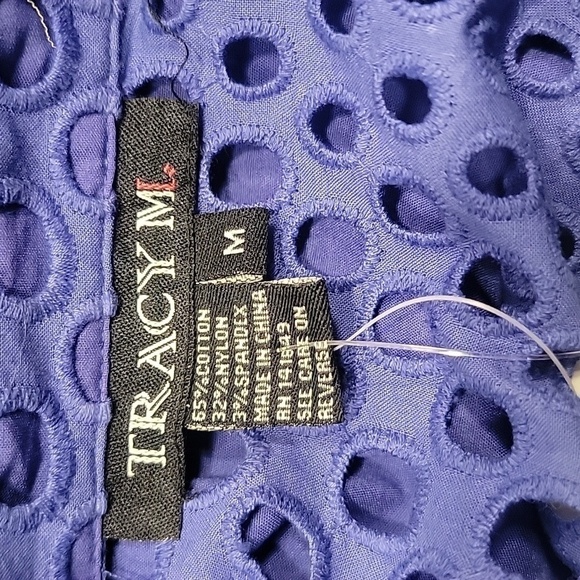 Tracy M, Eyelet Accent Fitted Button Down Blouse, Purplish Blue Color, NWT. - Picture 9 of 12